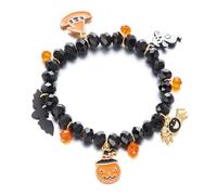 MQNP Halloween Beaded Charm Bracelets for Women Pumpkin Ghost Bat Spider Witch Hat Stretch Bracelet Cute Spooky Halloween Costume Accessories, M, Metal, no gemstone