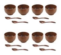 MQODLFP 16 Pieces Wooden Handmade Bowl and Spoon for for Rice Serving Home Kitchen Tableware