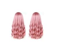 MQODLFP 2X Pink Wig with Bangs Long Wavy Wig with Air Bangs Silky Full Heat Wig Hair Replacement Natural Looking Wig