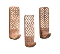 MQODLFP 3 Pack Bohemian Wood Wall Hooks - Adhesive Wall Hooks - 10 lb Load Capacity