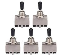 MQODLFP 5Pc Guitar 3 Way Toggle Switch, Metal Enclosed 3 Way Selector Switch with Black Tip Knob for Lp Style Electric Guitar