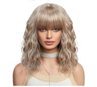 MQODLFP Short Curly Ash Synthetic Wigs Blonde Hair Wigs for Women Daily Cosplay Natural Wig Easy Install -B