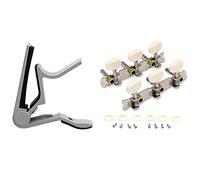 MQODLFP White-Handed Guitar Capo Clip Trigger with Quick Change with Vintage Guitar Tuning Pegs Gold Plated Machine Heads