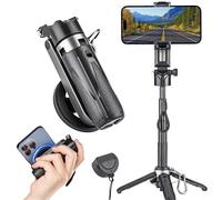 MQOUNY for Magsafe Tripod Stand for iPhone,Portable Pocket Size Selfie Stick with Rechargeable Remote and Metal Ring,Extendable Detachable Cell Phone Tripod Compatible with iPhone/Android