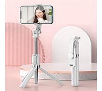 MQOUNY Portable Selfie Stick Phone Tripod with Wireless Remote Shutter Travel and 360 Rotation Stand Compatible with iPhone 13 12 11 pro Xs Max Xr X 8 7 6 Plus, Android Samsung Smartphone (White)