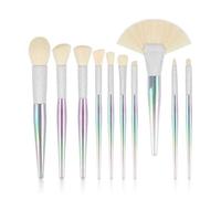MQPALZKD 10Pcs Colorful Makeup Brushes Set Crystal Conical Frosted Blush Brush Eyeliner Foundation Fan Face Eye Make Up Brushes(Argento)
