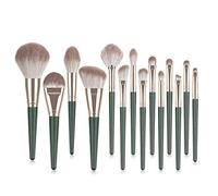 MQPALZKD 14Pcs Professional Makeup Brushes Set Deep Green Wood Handle Foundation Highlight Eyeliner Blending Brush Women Cosmetic Tools(D)
