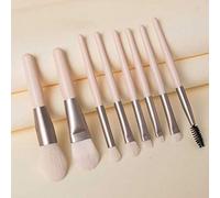MQPALZKD 8Pcs Portable Eyes Makeup Brush Set Wood Handle Eyebrow Foundation eyeshadow Brush Blending Brush Women Beauty Tools(F)