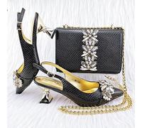 MQPALZKD Embossed Varnish with Large Diamonds adorns Classic Noble Women's Shoes and Bag Sets(40)