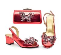 MQPALZKD Glossy Shoe Bag Set with European Chunky Heels and Bow Accessories(38)