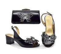 MQPALZKD Glossy Shoe Bag Set with European Chunky Heels and Bow Accessories(41)