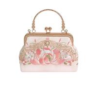 MQPALZKD Gold Bag Floral Embroidery Rose Mini Lace Women Handbag Metal Frame Tote Crossbody Bag
