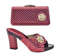 MQPALZKD Shoe Bag Set Heels Chunky Heels Accessorized with Rhinestones Dinner Bag Clutch Bag(40)
