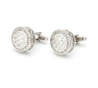 MQPALZKD Vintage Round White Diamond Silver Cufflink Men's Shirt Cufflinks