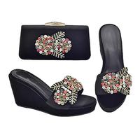 MQPALZKD Wedge Heels 9.5cm Hand Bag Hand Bag Shoe Bag Set(Argento,42)