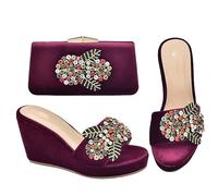 MQPALZKD Wedge Heels 9.5cm Hand Bag Hand Bag Shoe Bag Set(D,42)
