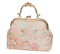 MQPALZKD Women Lace Lolita Pearl Beaded Frame lady Tote Vintage Solid Bag Handbag with Cotton Lace Fabric