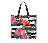 MQPYWLH Palm Leaf Flamingo Women's Tote Bag Top Handle Handbag Shoulder Bag Shopper Bag 39x39cm