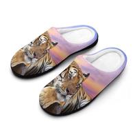 MQPYWLH Thinking Tiger Women’S Cotton Slippers Memory Foam House Shoes Flats For Indoor Outdoor