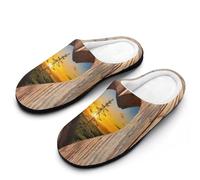 MQPYWLH Wood Heart Sunset Women’S Cotton Slippers Memory Foam House Shoes Flats For Indoor Outdoor