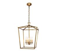 MQQ 4-Light Pendant Lantern Light Metal Cage Industrial Chandeliers, Brushed Nickel Vintage For Farmhouse Kitchen Island Foyer Hall Dining Room Ceiling Lighting Fixture (Color : Gold)