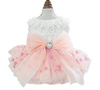 MQQYLBHDS Dog Princess Dress with Heart Patterns & Bow Puppy Clothes for Small Dogs Girl Fancy Cat Birthday Outfit Pet Wedding Dresses (Pink White, Small)