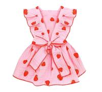 MQQYLBHDS Pink Dog Dress for Small Dog Girl Spring Puppy Clothes with Bow Strawberry Cat Outfit Doggy Princess Skirt with Leash Ring Summer Pet Apparel (Pink, X-Small)