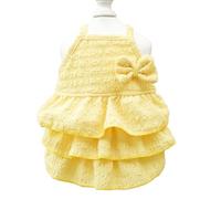 MQQYLBHDS Yellow Dog Dresses for Small Dogs Girl Spring Puppy Clothes with Bow Tiered Layered Cake Dress for Cats Sleeveless Summer Pet Outfit (Yellow, Large)