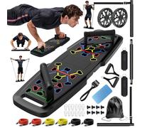 MQRW Push Up Board,Home Gym,Portable Exercise Equipment,Pilates Bar & 20 Fitness Accessories with Resistance Bands & Ab Roller Wheel,Full Body Workout at Home