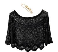 MQSHUHENMY Knitted Sun-Proof Ice Silk Shawl, Knitted Sun-Proof Shawl, Summer Hollow-Out Knit Shawl Wraps, Silk Shawl, Women's Lace Appliques Shawls Dress Cape Shoulder (Black)