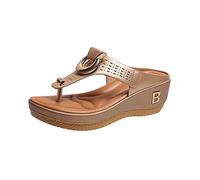 MQSHUHENMY Rome Summer Women Flip Flops Wedges Thick Slippers, High Heel Flip Flops for Women, Women's High Heel Platform Wedge Flip-Flops Beach Sandals (Champagne,5)