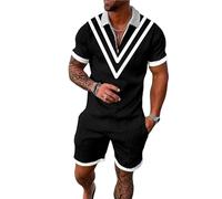 MQUN Summer men short sets outfits 2 Piece Short Sleeve Polo Shirt Shorts Set men short sets outfits Casual Sport Suit, Color7, XX-L