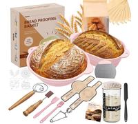MQUPIN 30Pcs Sourdough Starter Kit, Foldable Silicone Banneton Proofing Basket Round & Oval, 730ml Sourdough Starter Jar, Complete Bread Making Accessories for Home Beginner Bakers