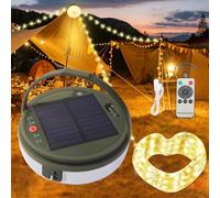 MQUPIN Solar Camping String Lights, 39.4 Ft Ultra Outdoor String Lights with 8 Lighting Modes, Solar Power and USB Rechargeable with Remote Control, Waterproof Portable Camping Lights for Yard Hiking