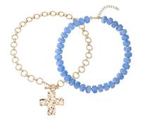 MQV Chunky Statement Gold Hammered Bold Cross Star Puffy Heart Necklace Thick Chain Vintage Layered Toggle Chain Colorful Beaded Choker Stacks Summer Beach Jewelry For Women, 16-18 Inches, Metal, No