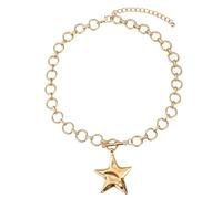 MQV Chunky Statement Gold Hammered Bold Cross Star Puffy Heart Necklace Thick Chain Vintage Layered Toggle Chain Colorful Beaded Choker Stacks Summer Beach Jewelry For Women, 16-18 Inches, Metal, No