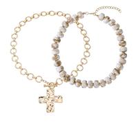 MQV Chunky Statement Gold Hammered Bold Cross Star Puffy Heart Necklace Thick Chain Vintage Layered Toggle Chain Colorful Beaded Choker Stacks Summer Beach Jewelry For Women, 16-18 Inches, Metal, No