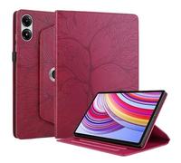 MQVQAUBST 360° Rotation Tablet Case Suitable For Huawei Honor Pad X9 X8A 11" NDL-W09 2024 3D Tree Embossed Business PU Leather Cover(Red,For Honor Pad X9 2024)