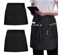 MQWDGJ Waist Apron, 2 Pack Half Apron, 86x55cm with 3 Pockets Waterproof for Men and Women Chef Apron for Cooking Cleaning Gardening Bistro Restaurant, Black