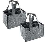 MQWDGJ Wine Bottle Carrier Felt, 2 Pcs Bottle Bag with 6 Divider, for Storing Carrying Wine Beer Champagne(Grey)