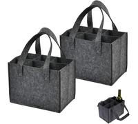 MQWDGJ Wine Bottle Carrier Felt, 2 Pcs Wine Bottle Holder Bag, 24x16 x18cm Bottle Carrier Wine Tote Carrier with Divider for 6 Bottles for Storing Carrying Wine Beer Champagne(Grey)