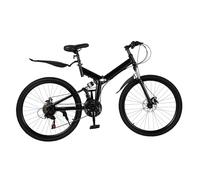 Mqwdxzfes 26 Inch Folding Mountain Bike, 21-Speed Bicycle with Dual Disc Brakes, Foldable Carbon Steel Frame and Adjustable Seat, Portable Full Suspension Cycle for Adults, Teens & Outdoor Commuting