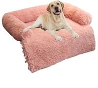 MQXDNFDC Calming Dog Bed, Ultra Soft Plush Dog Mat Sofa, Anxiety Relief Pet Cushion Dogs Cats Furniture Cover Protector Washable with Non-slip Bottom, Removable Cover with Zipper(Pink,130x105x18cm)