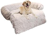 MQXDNFDC Calming Dog Bed, Ultra Soft Plush Dog Mat Sofa, Anxiety Relief Pet Cushion Dogs Cats Furniture Cover Protector Washable with Non-slip Bottom, Removable Cover with Zipper(Brown,115x95x15cm)