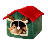 MQXDNFDC Christmas Pet House Cave Bed with Reindeer Antlers Design, Festive Holiday Pet Sleeping Cave with Detachable Cushion, Pet Comfort Mat L (Over 33lbs)(S(0-15lbs))