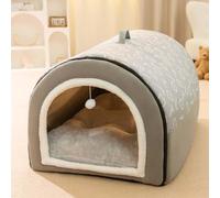 MQXDNFDC Dog House, 2 in 1 Foldable Large Dog Bed with Anti Anxiety Soft Warm Cushion, Non-Slip Pet Bed for Dogs Puppy Cats Rabbit, Removable Washable Pet Cave (M:50x40x35cm,Brown)(Grey,L:60x45x40cm)