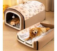 MQXDNFDC Dog House, 2 in 1 Foldable Large Dog Bed with Anti Anxiety Soft Warm Cushion, Non-Slip Pet Bed for Dogs Puppy Cats Rabbit, Removable Washable Pet Cave (M:50x40x35cm,Brown)(Brown,XXL:100x70x60