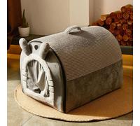 MQXDNFDC Foldable Cat Dog House, Warm Soft Sleeping Nest 2-in-1 Dog Cat House Anti-Anxiety Puppy Kitten Calming Bed Removable Pet Cave Bed(Gary,40x35x33cm)
