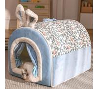 MQXDNFDC Foldable Cat Dog House, Warm Soft Sleeping Nest 2-in-1 Dog Cat House Anti-Anxiety Puppy Kitten Calming Bed Removable Pet Cave Bed(Blue,50x39x36cm)