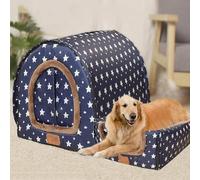 MQXDNFDC Large Dog House Washable, Anxiety Relief Calming Dog Bed with Orthopedic Cushion Pad, Winter Warm Soft Cat Cave, 2 In 1 Dog Couch Tent (L for Pet under 10kg,Blue stars)(Blue stars,3XL for Pet